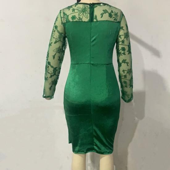 Jupon de damă Plus Size Toamna Iarnă Femei Rochie Bodycon Dantela Patchwork Scobit O-Gât cu mânecă lungă Elegantă Slim Fit Midi Rochie Îmbrăcăminte pentru femei