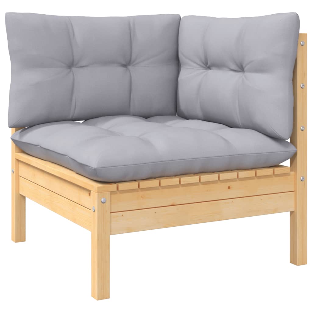 Vidaxl 9-Cz. Garden Lounge Set, Grey Cushions, Pine