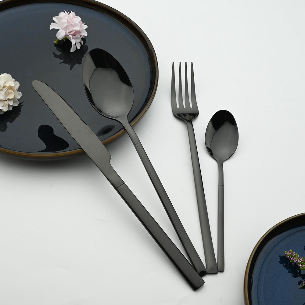 24 Pcs Black Tableware Stainless Steel Cutlery Set Forks Knives Spoons Kitchen Dinner Set Fork Spoon Knife Gold Dinnerware Set