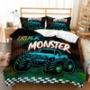 3D Cartoon Off-road Vehicle Bedding Set Car Series Printed Down Quilt and Pillowcase with Ultra-fine Fiber Fabric for Quick Drying Home Decoration