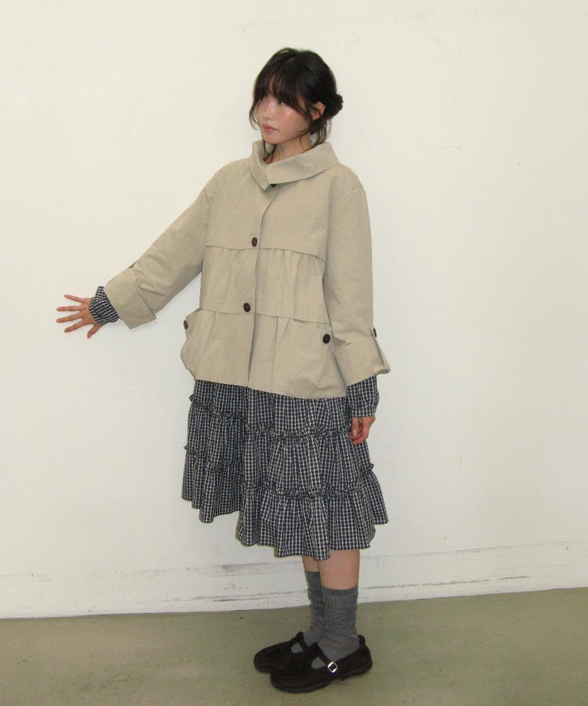 RONRON Frill Collar Shirring Jacket Beige