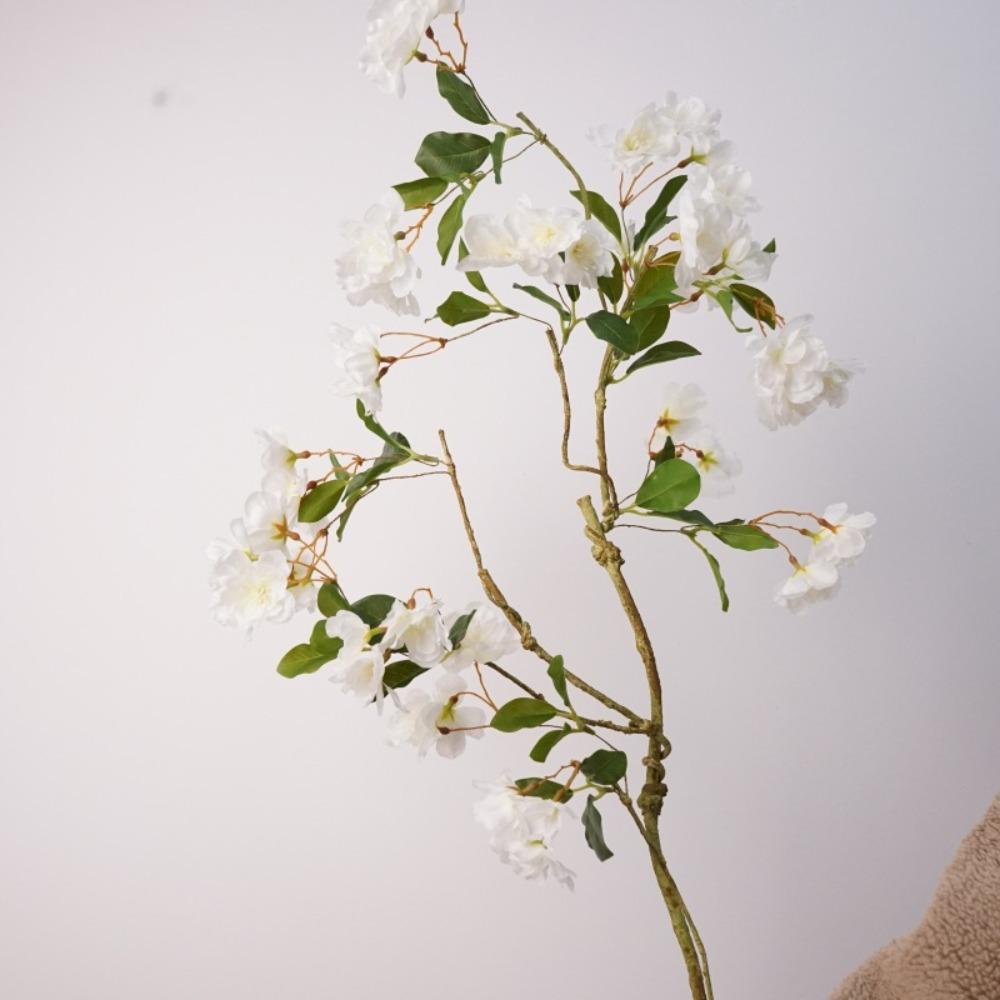 Long Branch Artificial Cherry Blossom Realistic Real Touch Silk Cherry Blossoms Branch Handmade with Leaves Fake Flower