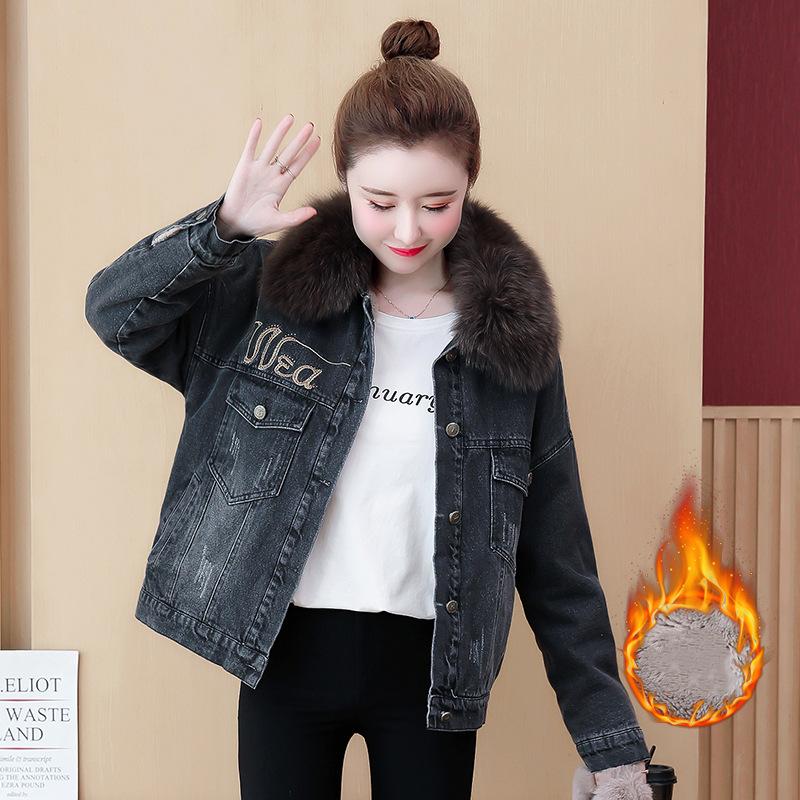 Toamnă și iarnă pentru femei, guler cu păr scurt, tunică din denim, cardigan cu fermoar, ocazional, confortabil, jachetă