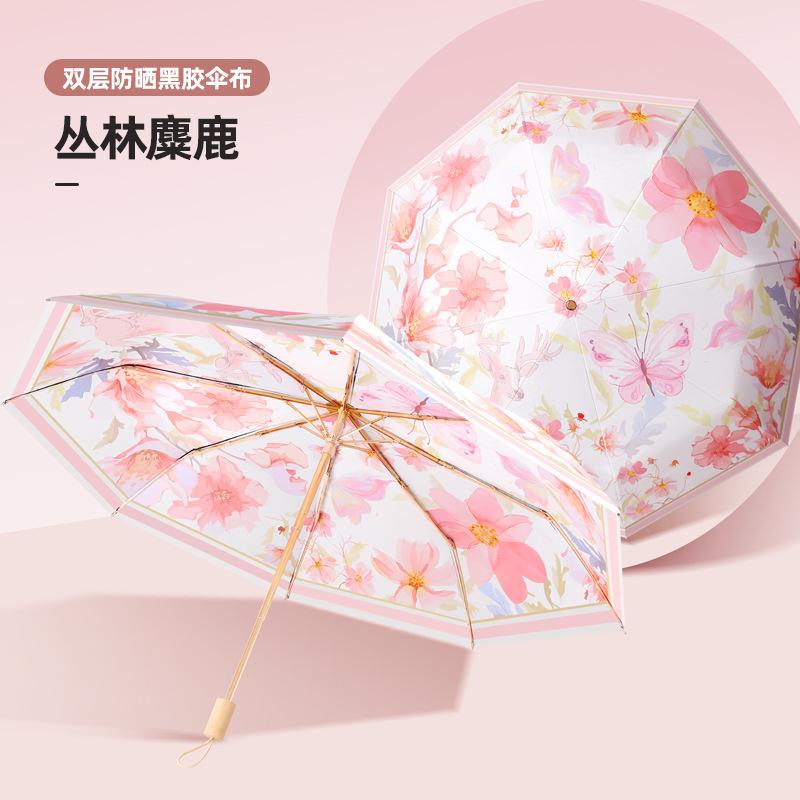 New popular two-color double-sided vinyl color umbrella three-fold sunscreen umbrella weather and rain parasol