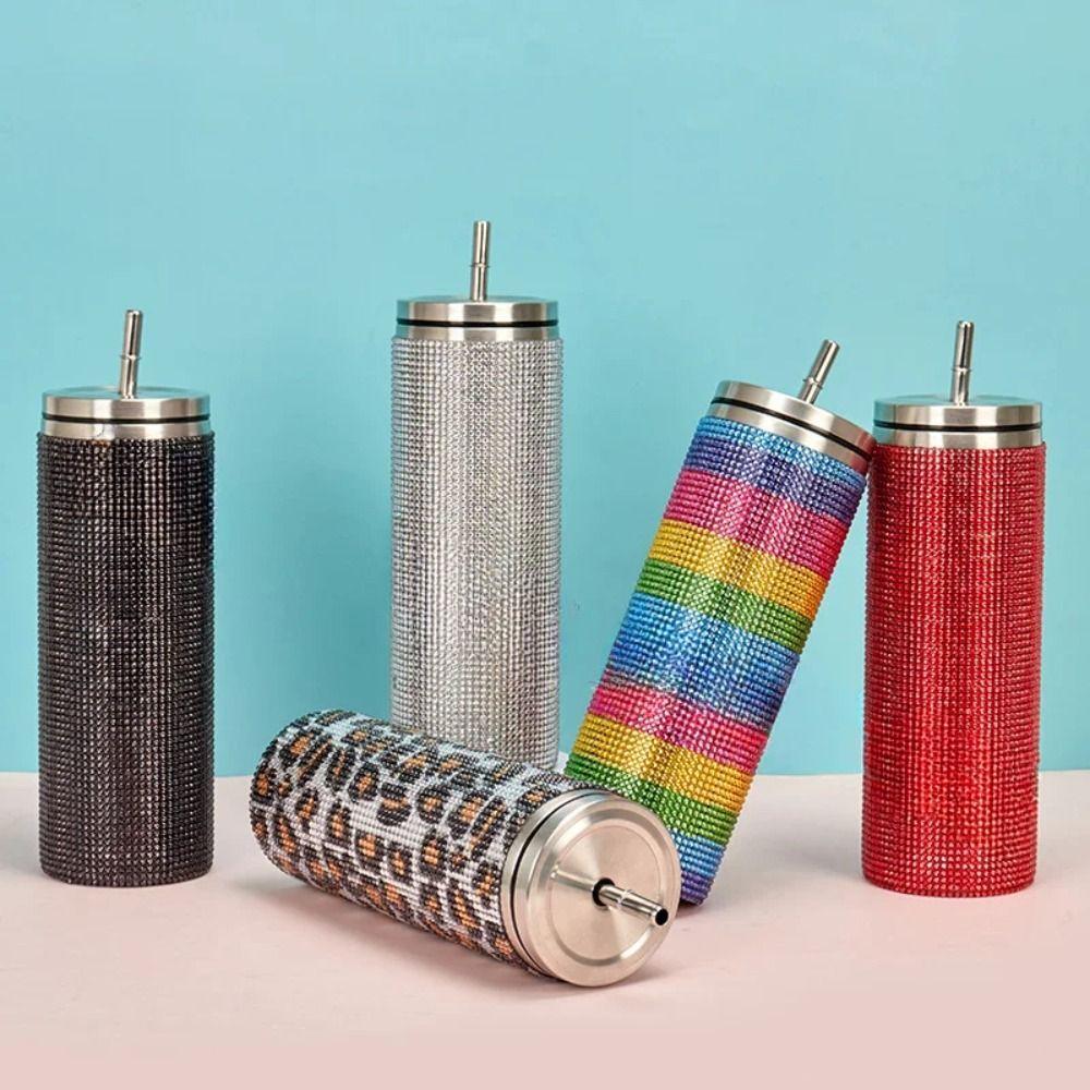 Bling Rhinestone Thermos Bottles Leopard Print Vacuum Flasks  Outdoor Activities