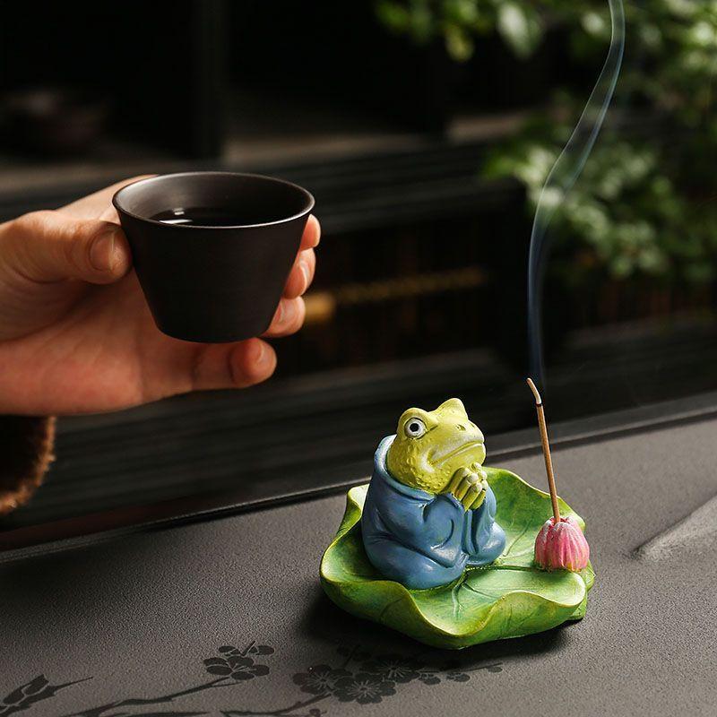 Zen Frog Lotus Leaf Incense Plug Incense Tray,Living Room Tea Tray Aromatherapy Stove,Channel Agarwood Sandalwood Seat Ornament