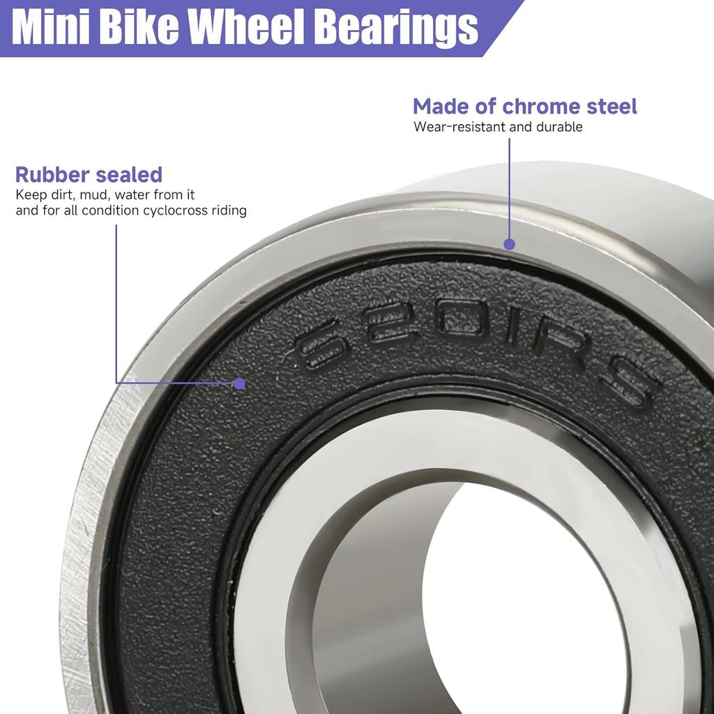 12Mm 270Mm Mini Bike Rear Axle Nut Bolt With 6201RS Wheel Bearings Replacement For Coleman CT100U Minibike 97Cc 100Cc 2.5 3.0HP Powersports