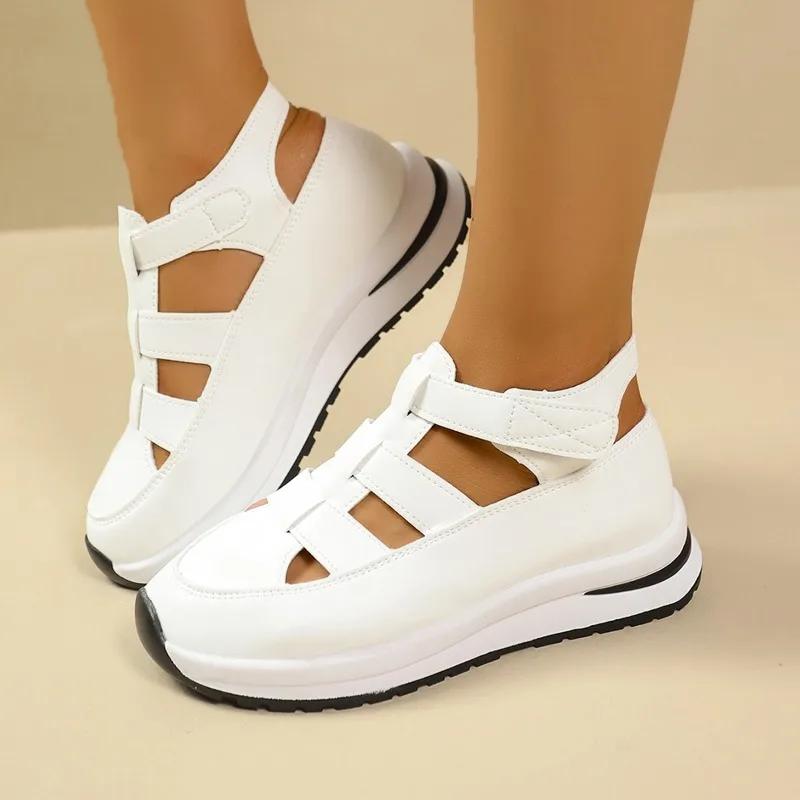 

Модная женская обувь 2025 Бренд Закрытый носок Женские сандалии Модные Повседневные Летние Новые Большой размер Перфорация Бестселлер Обувь для женщин 36 белый