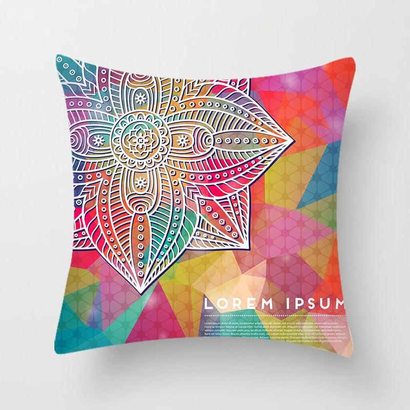 Household Stitching Colorful Mandala Printed Pillow Cover Bedroom Sofa Cushion Peach Leather Velvet Cushion Cover