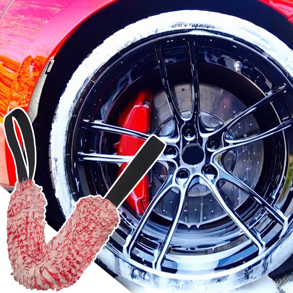 Car Wheel Wash Towel Brush Two-sided Long Belt Cleaning Towel Microfiber Coral Plush Wheel Pull Belt Brush Hub Detail Towel