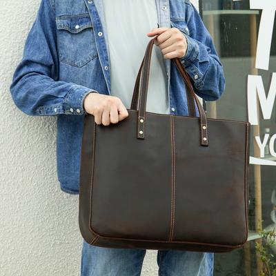 Cartella per computer in pelle retrò Crazy Horse da uomo, borsa da lavoro in vera pelle, borsa a mano in pelle bovina da uomo, borsa a spalla casual