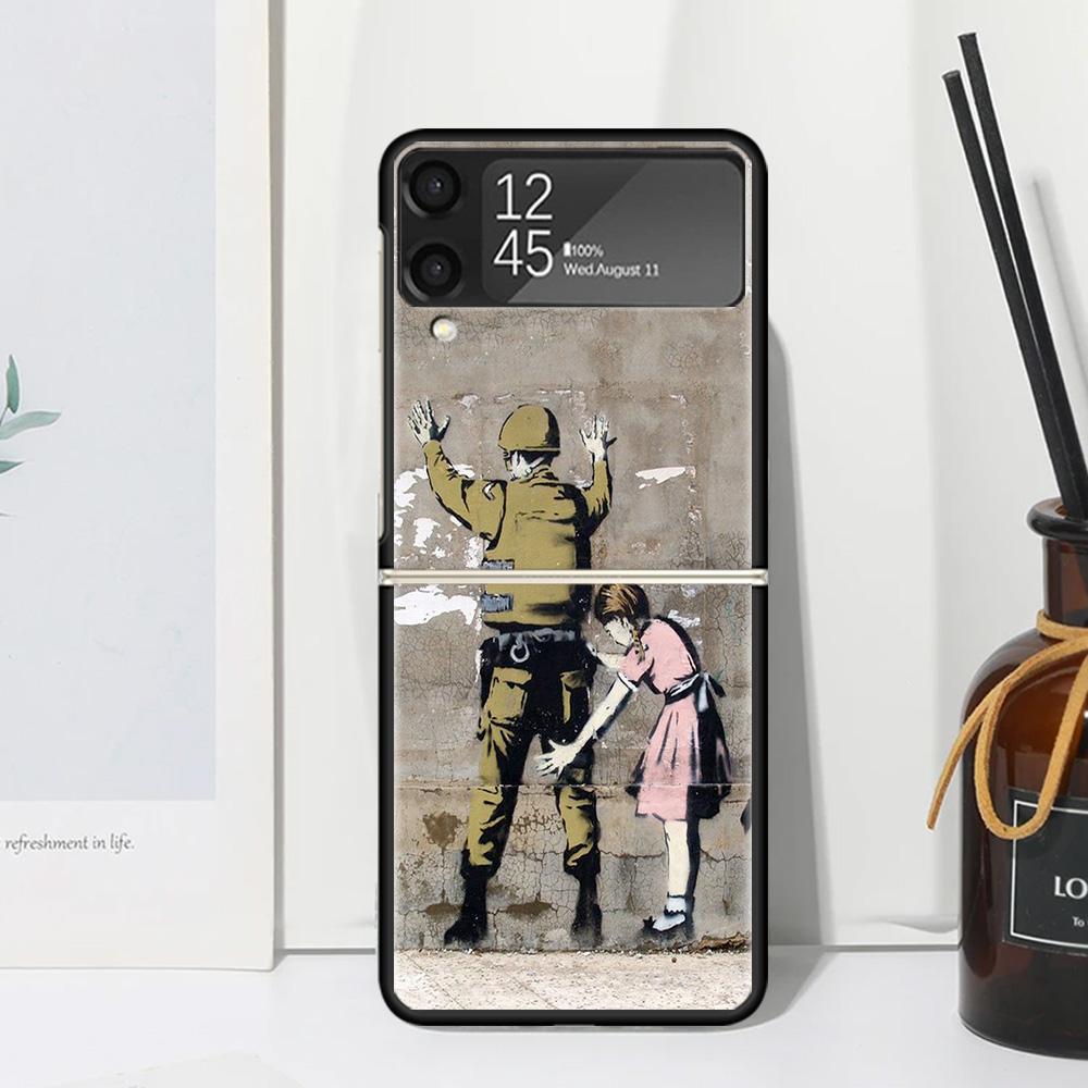 Street Art Banksy Graffiti Phone Case For Samsung Galaxy Z Flip 7 Flip7 Zflip 6 Flip6 5 Flip5 4 Flip4 3 Flip3 5G Fundas Black Co