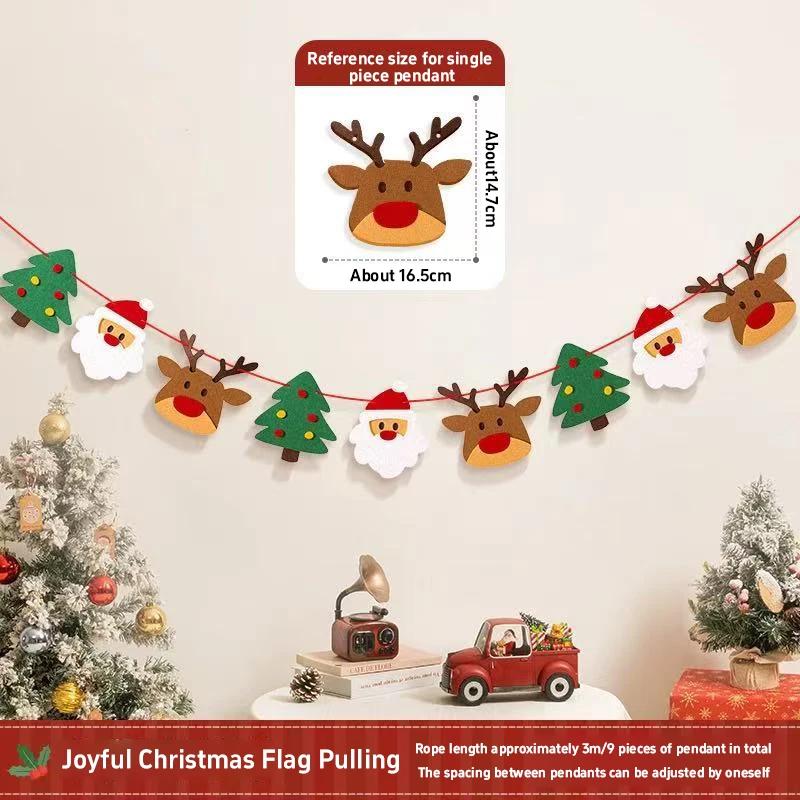 DIY Handmade Pull Flag Banner with LED Light String Merry Christmas Holiday Ornaments Home Room Background Christmas Decoration