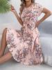Damen Blumenmuster Fledermausärmel Bindegürtel Falten Schwingendes Midi-Kleid Lässiges Sommerkleid