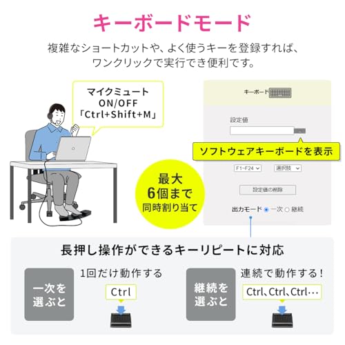 Sanwa Direct Foot Pedal Switch, USB Wired Connection, Quiet, Triple-Push, Programmable, PC Assignable, Gaming Keyboard Foot Switch, Foot Shortcuts, 40
