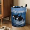 1pc Marine Wildlife Laundry Basket with Nautical Marine Patterns (, Fish) - Modern Hamper Suitable for Home, Bathroom,, Room Storage - Sturdy Handle F