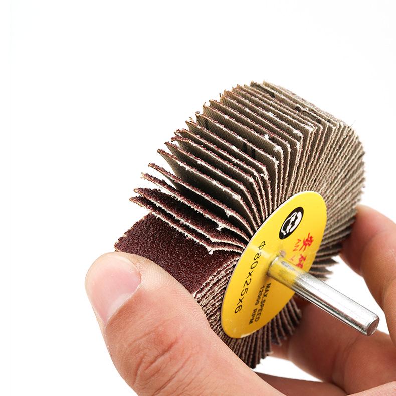 Cylindrical Abrasive Cloth Flap Wheel Grinding Head, 6mm Shank for Metal and Stainless Steel Polishing.