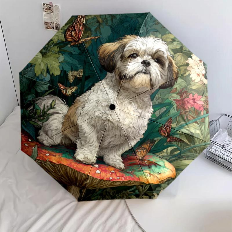 Shih Tzu pattern, automatic folding umbrella, portable and foldable design, 8 ribs, a Christmas or birthday gift.