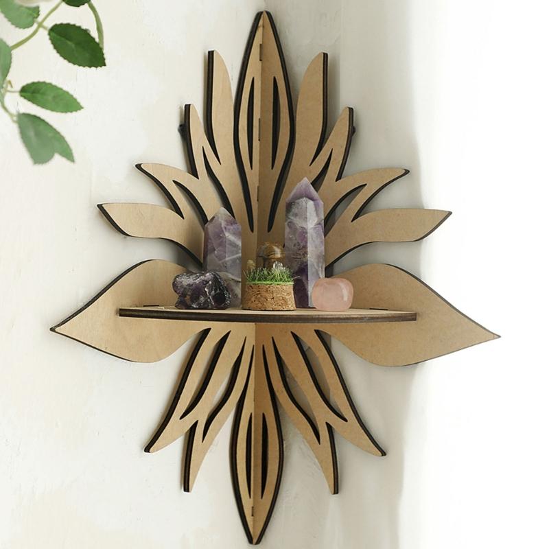 Artistic Carved Hollowed Flower Corner Shelf Wall Mounted Storage Rack Home Decors Crystal Display Floating Organizers