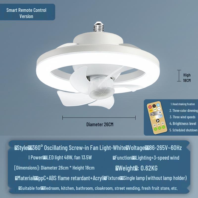 E27 Easy Install Silent Smart Ceiling Fan Light with 3 Dimmable Colors