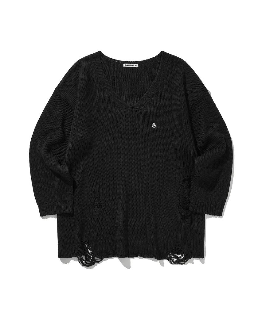 DAUSPICE (Duc) Damaged Loose-Fit Knit Black