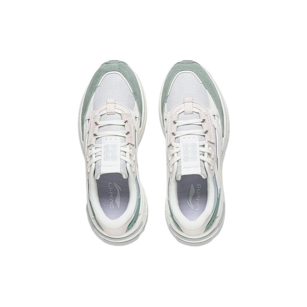 Li Ning Cheng Feng 2.0 Tela Cuero Sintético Antideslizante Resistente al Desgaste Zapatillas Casuales Deportivas de Caña Baja para Mujer Blanco Verde AGCT156-2