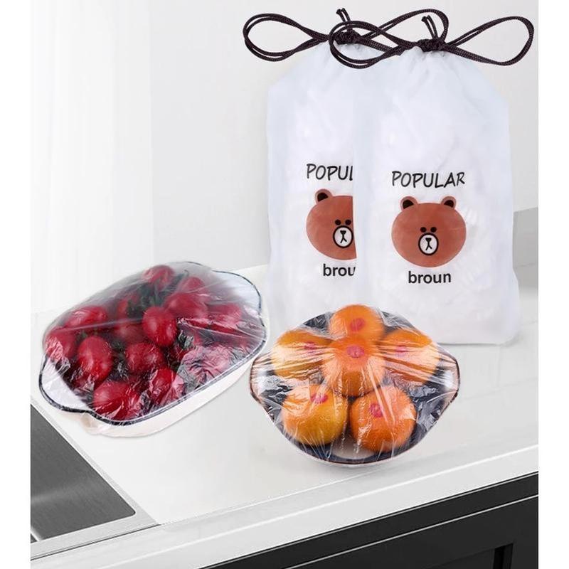 100Pcs Disposable Food Covers Plastic Elastic Fresh-Keeping Seal Caps Food Cover Shoe Cover Packaging Wraps Bags A