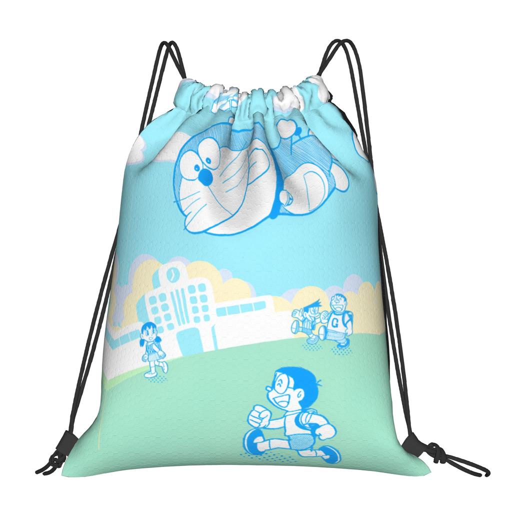 Custom D-Doraemones Drawstring Backpack Women Men Gym Sport Sackpack Foldable Cartoon Training Bag Sack