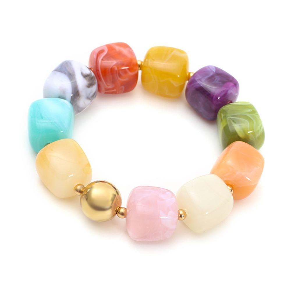 Stackable Beaded Bracelet Acrylic Handmade Bracelet Boho Square Beads Bracelet  for Women