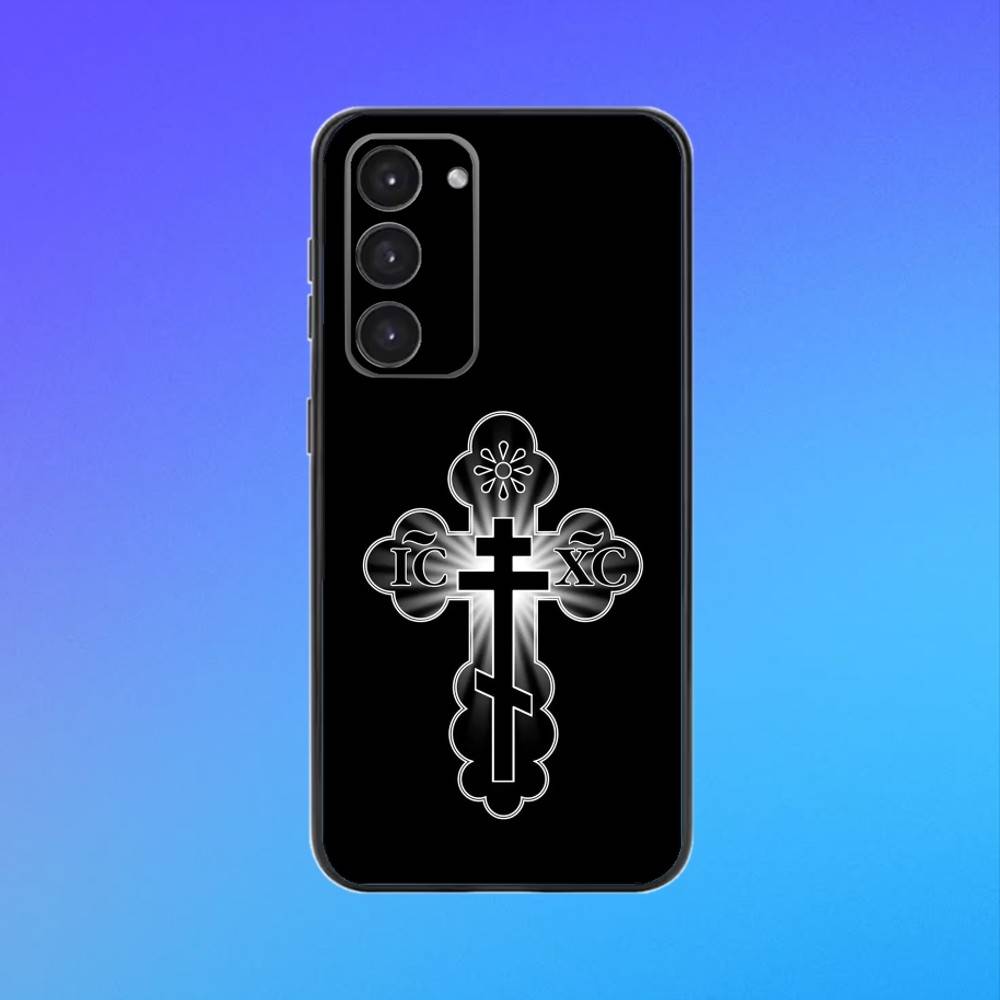 O-Orthodox Cross Icon Phone Case For Samsung A73,A72,A71,A70,A53,A52,A51 Black Soft Case