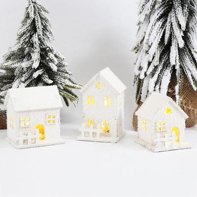Christmas Desktop Decoration Mini Small Wooden Santa Snowman House with LED Light Navidad White Tiny House Ornament Supplies