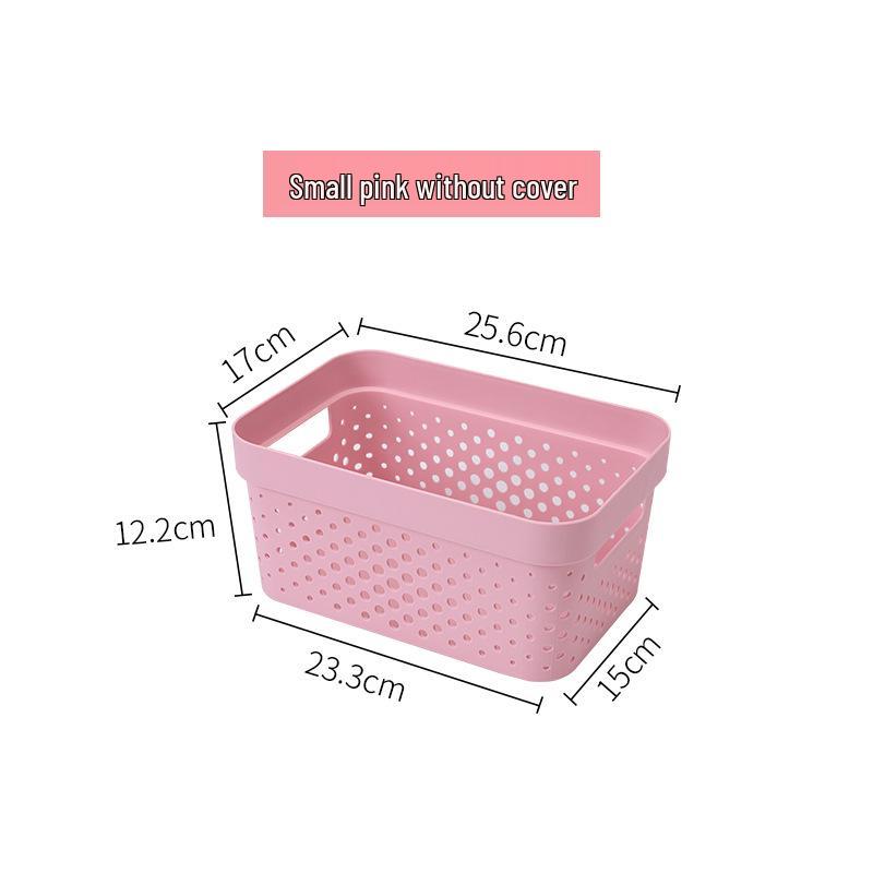 Lidded Plastic Storage Basket - Desktop Organizer, Wardrobe Bin, Toy Storage, Hollowed Design