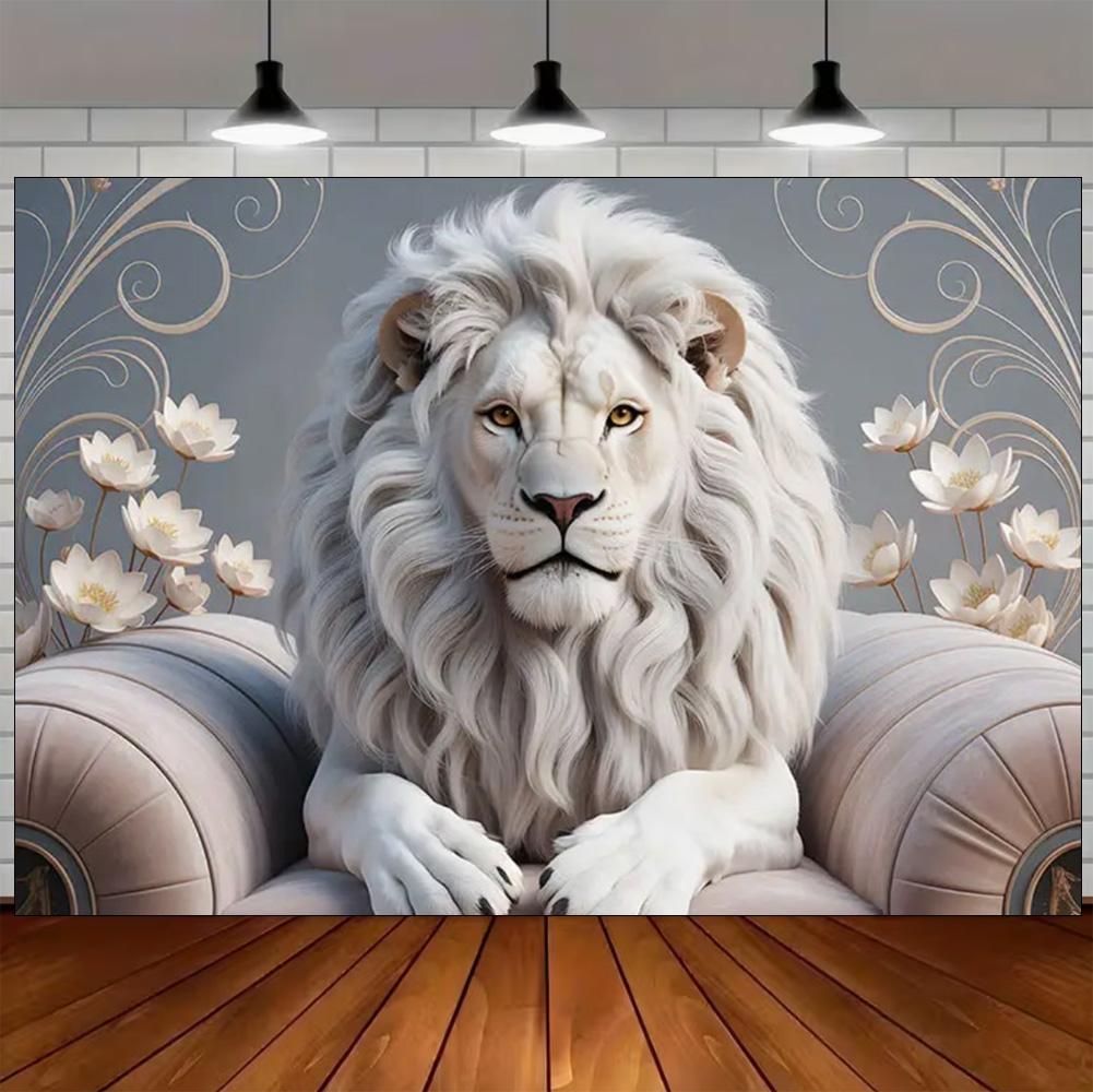 Luxury White Lion Backdrop Supplies White and Gold Regal Animal Background Birthday Photozone Party Decoration Photography Props