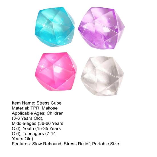 4Pcs Stress Cube Fidget Toy Slow Rebound TPR Anxiety Relief Rhinestone Squeeze Ball Toy Clear Ice Squishes Sensory Toy Kids Teens Adults Gift