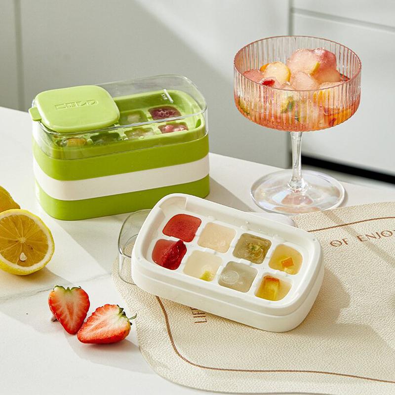 8 Grid Square Ice Cube Tray With Lid Flexible Easy Release Ice Cube Mold Reusable Ice Freezer For Cocktails Beverages