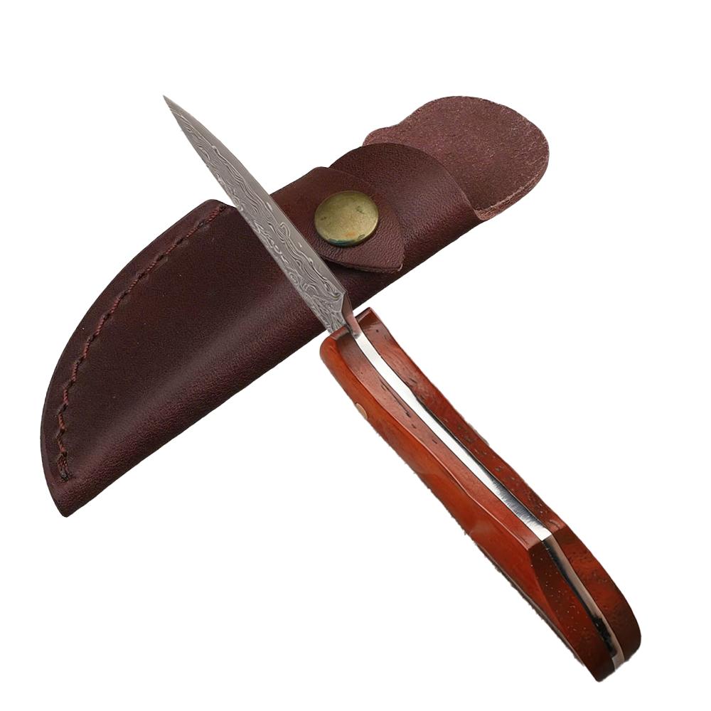 VG10 Damascus Steel Hunting Knife Survival Sandalwood Handle Fixed Blade Camping Knife Kitchen Fruits Outdoor Pocket EDC Tool