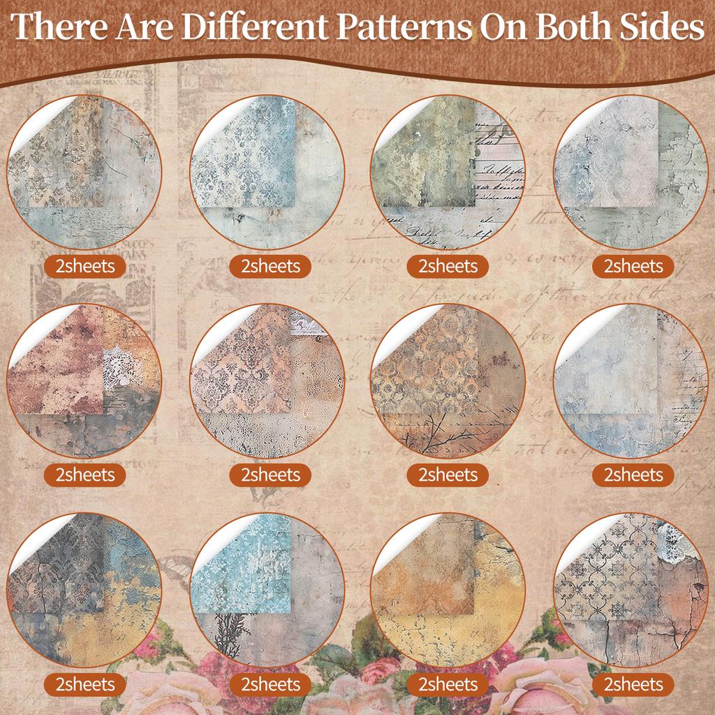 24/48Pcs Double Sided Scrapbook Paper DIY Handmade Collage Decorative Background Paper Journaling Background Decoration 12x12In