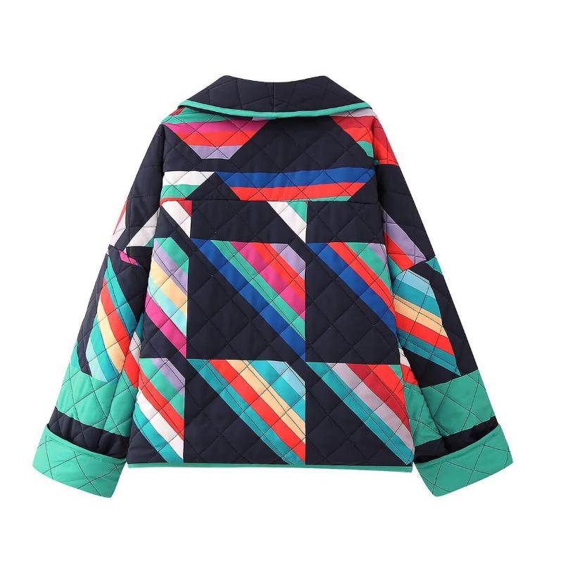 Autumn and Winter Street Fashion Printing Large Size Loose Stitching Cotton Jacket Top
