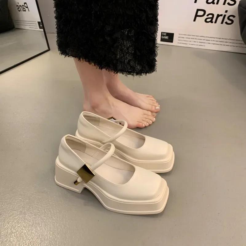 Fashion 2024 Chunky Heels Women  Spring Summer New Fashion Casual  Shoes Ladies Designer Leather Sandals Fashion Versatile