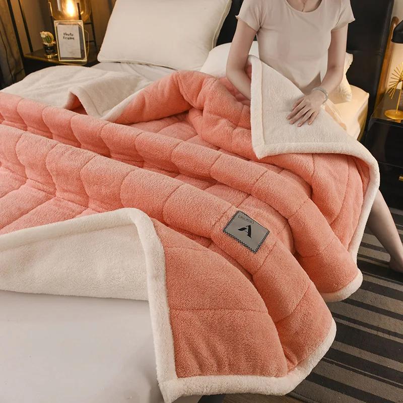 Super měkká hřejivá deka tepelná třívrstvá vážená sametová jednobarevná přikrývka na postel fleecová deka přehoz na postel pro dospělé zimní
