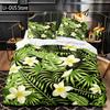 Tropical Plants Floral King Queen Duvet Cover Green Palm Leaves Bedding Set Cream-colored Flowers 2/3pcs Polyester Quilt Cover