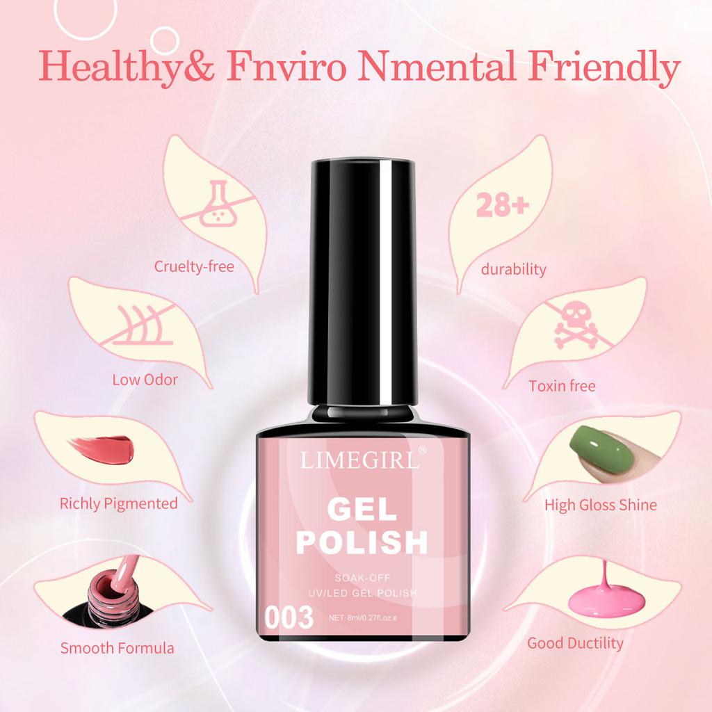 8 Colors Gel Nail Polish Set, Long-Lasting UV LED Light Cure, Hot Sale LIMEGIRL Gel Polish Kit