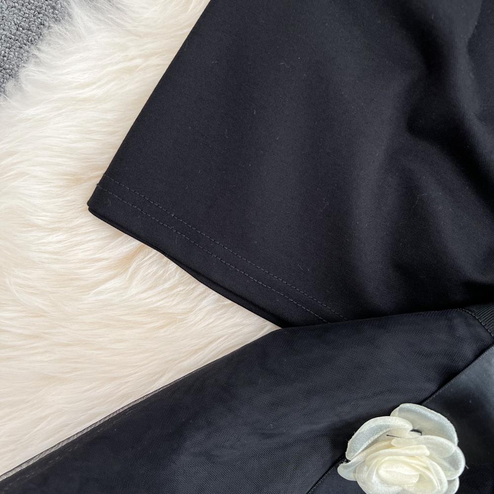 Fashion Suit Women Slanted Collar Off-Shoulder Slim Short Top Two Piece High Waist Irregular Mesh Skirt