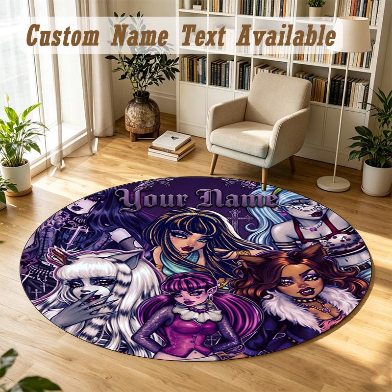 Monster High Personalized Round Rug Support Custom Name, Soft Home Decor Mat