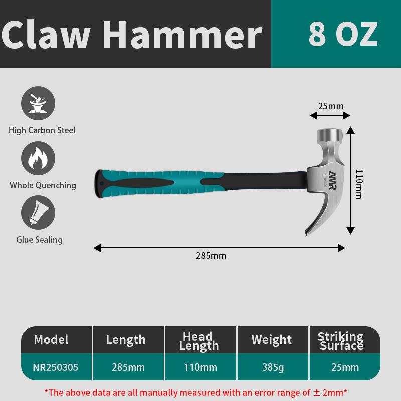 

AMR Claw Hammer 8OZ/12OZ/16OZ Claw Framing Hammer with High-carbon Steel Hammer Head & Anti Slip Handle