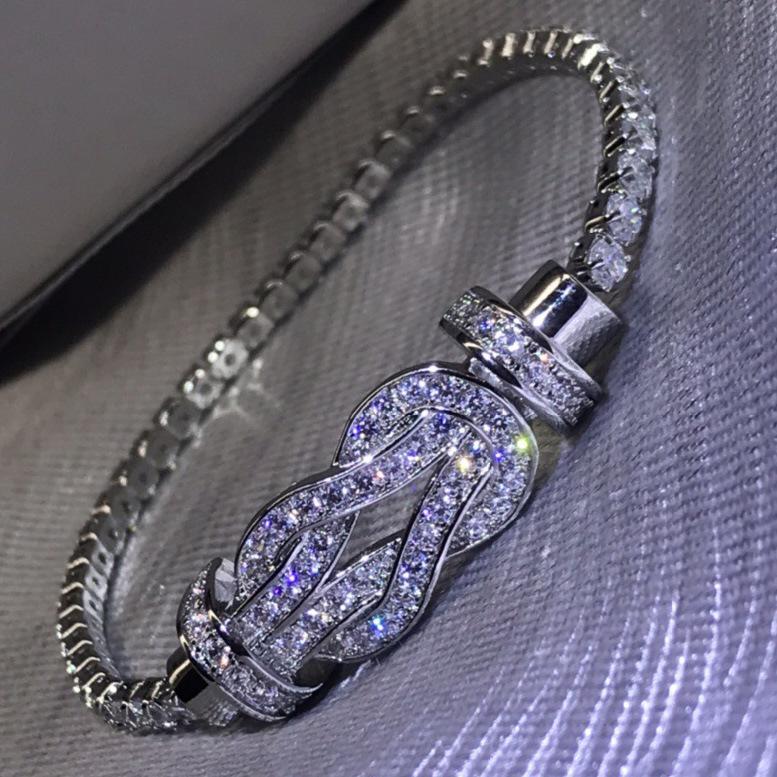 Fred High Version Horseshoe Buckle V Gold Bracelet with Diamonds - Luxury Jewelry for Couples