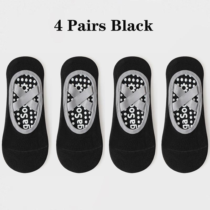 4 Pairs Yoga Socks for Women Bandage Pilates Non-Slip Grip Socks Backless Breathable Fitness Sports Ballet Dance Floor Socks