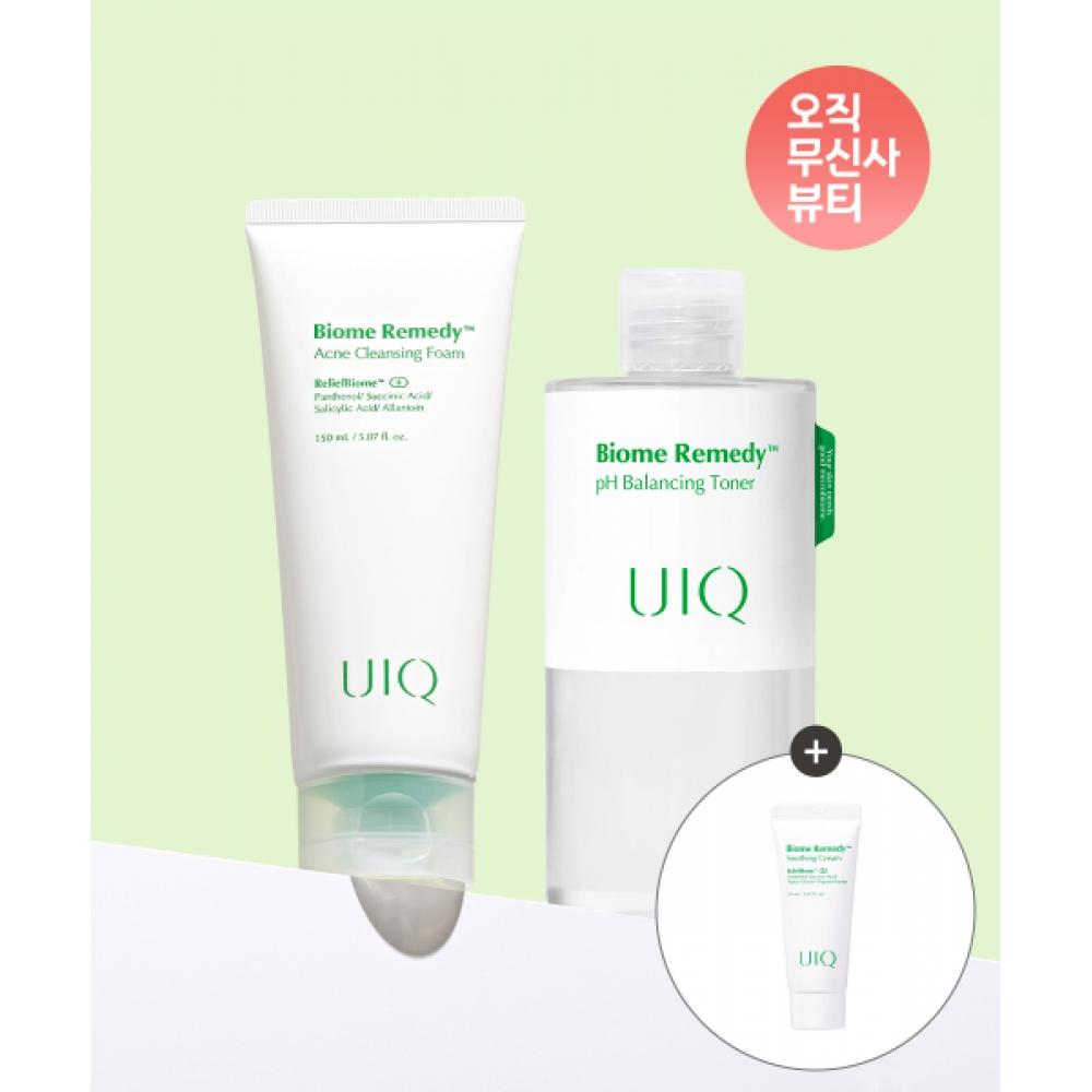 Uiq [trouble Duo] Тонер для баланса pH Biome Remedy 300 мл + Очищающая пенка от акне 150 мл + Подарок: Успокаивающий крем 20 мл NONE