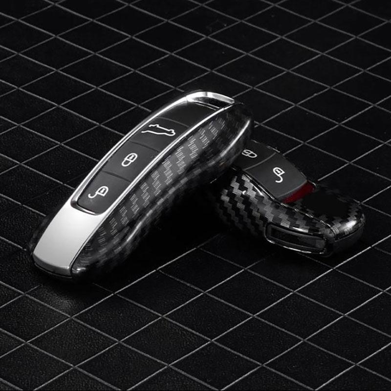 Carbon Fiber Design Car Key Case For Porsche Boxster Cayman Panamera 718 Cayenne 911 Macan Taycan Car Key Protection Cover