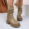New Style Luxury Women's Winter Retro Style Fashion Boots Thick Heel Long Tube Slim Stacked Middle Tube Boots  Mujer